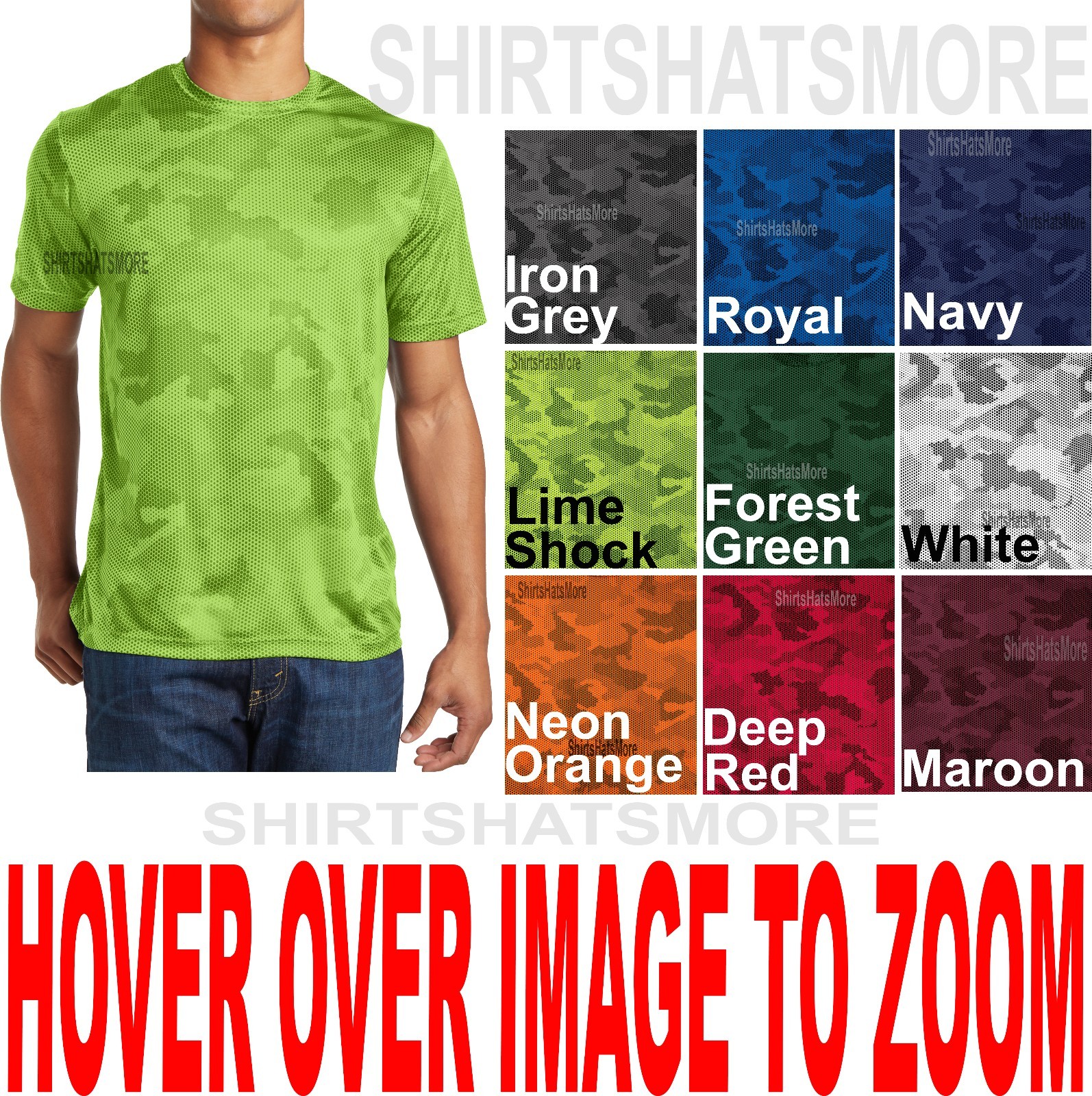 Mens Moisture Wicking Digital Camo Athletic T-Shirt Tagless XS-XL 2X, 3X, 4X NEW