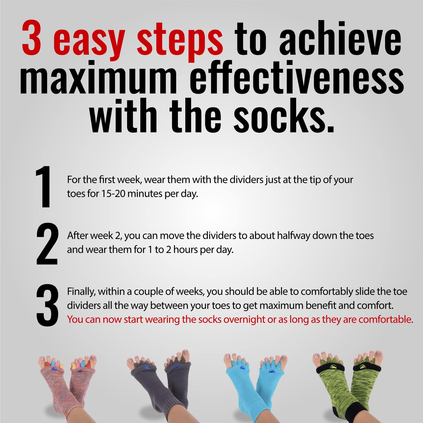 Foot Alignment Socks with Toe Separators for Men or Women | Light Grey Extra …