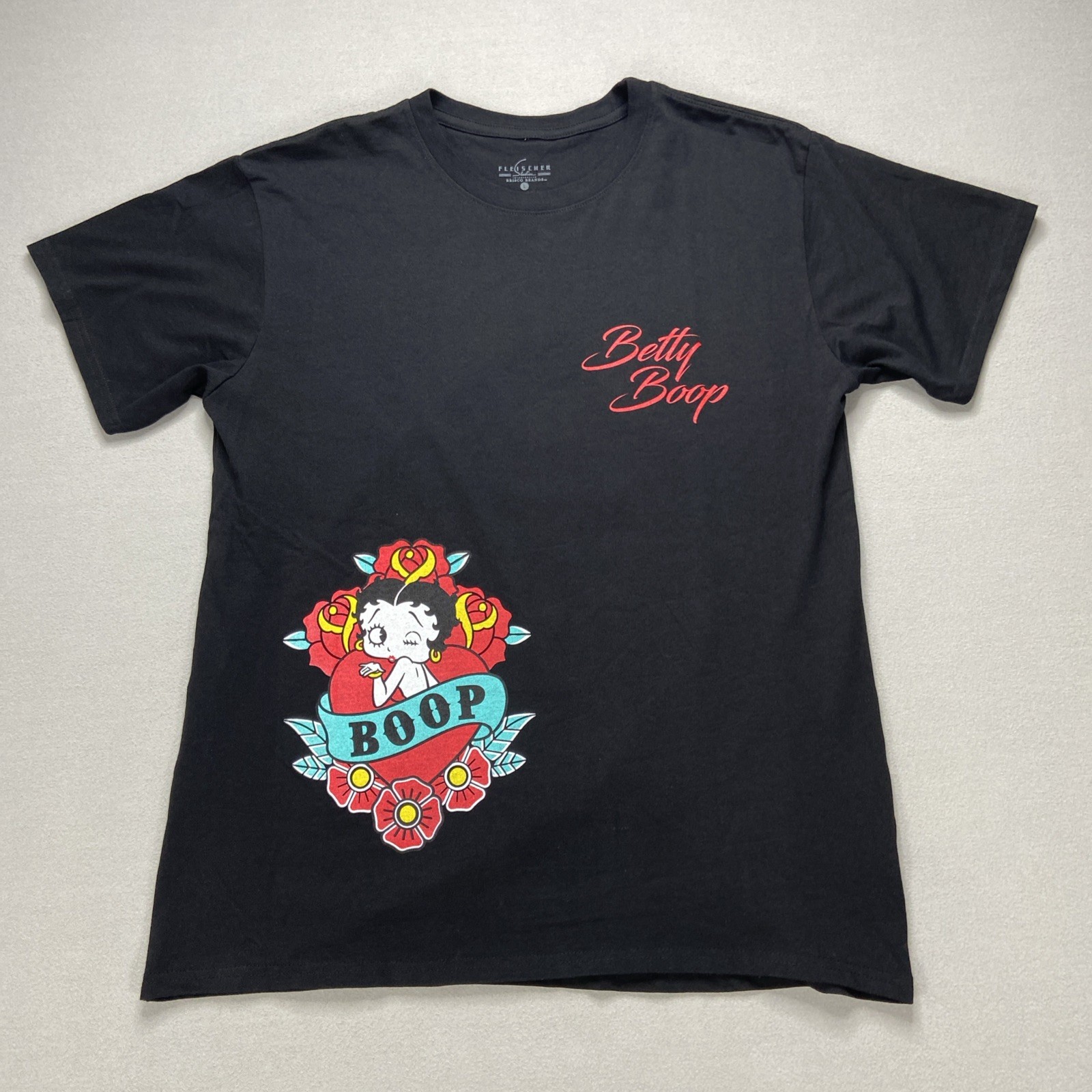 Fleischer Studios Men’s Betty Boop Heart Horseshoe Rose Tattoo Graphic T-Shirt L