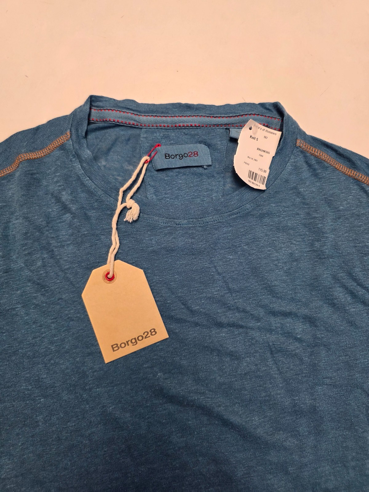 $115 New BORGO28 Short Sleeve Crew Neck T-Shirt Men’s SMALL S Blue 100% LINEN