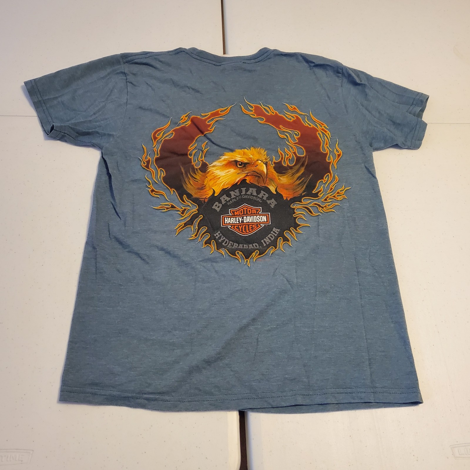 Harley-Davidson Hyderabad India Eagle Flame Wings T-Shirt Men’s Medium Blue Y2K