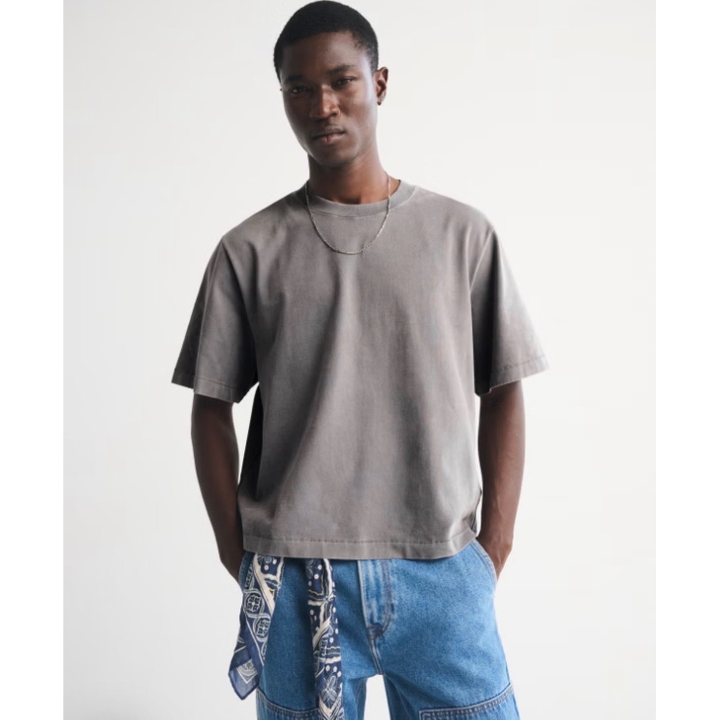 Abercrombie & Fitch Premium Essentials Cropped Tee Mens Small Olive Brown Shirt
