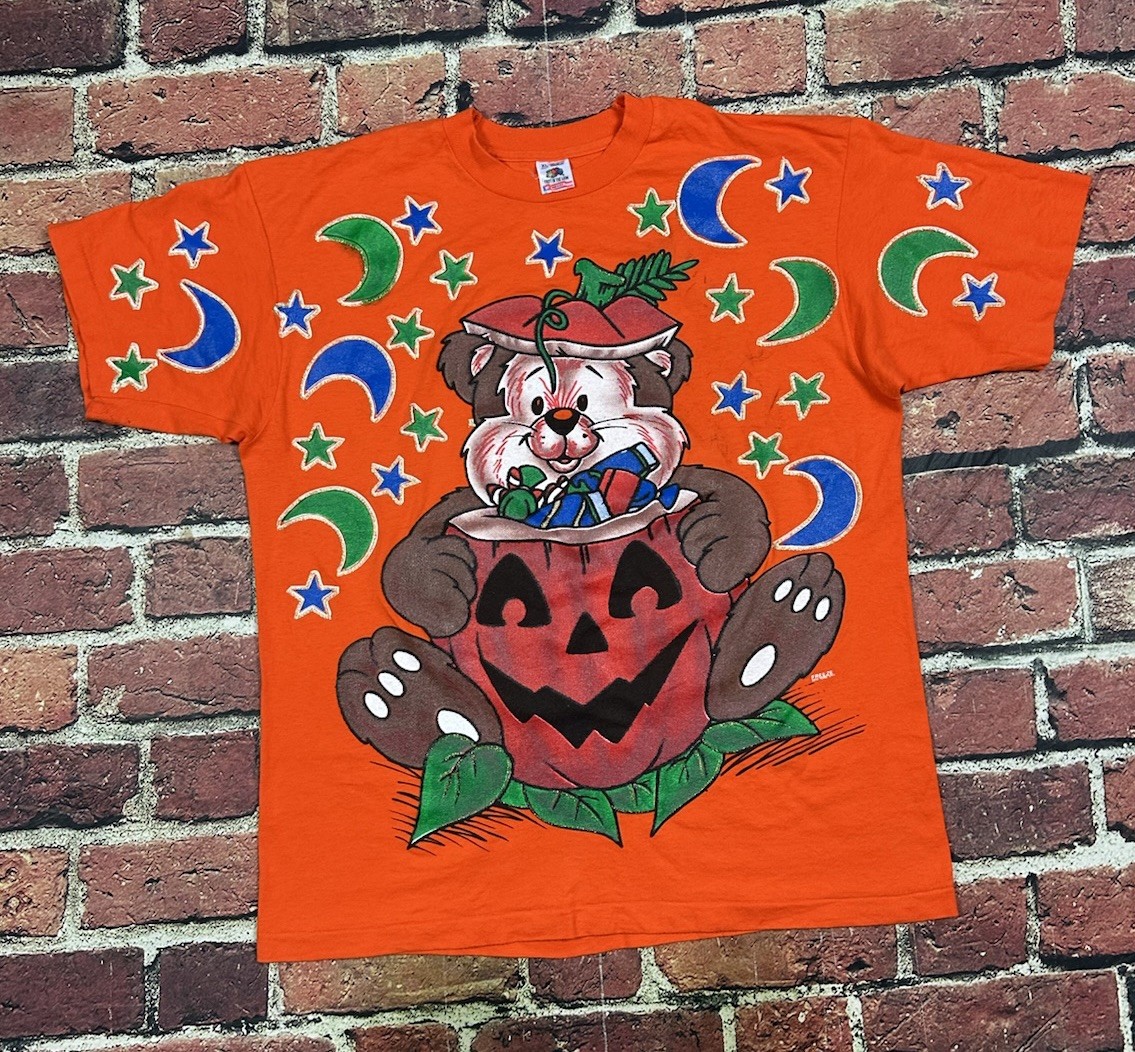 Vintage 90s Trick Or Treat Halloween Bear FREEZE All Over Print T-Shirt Size XL