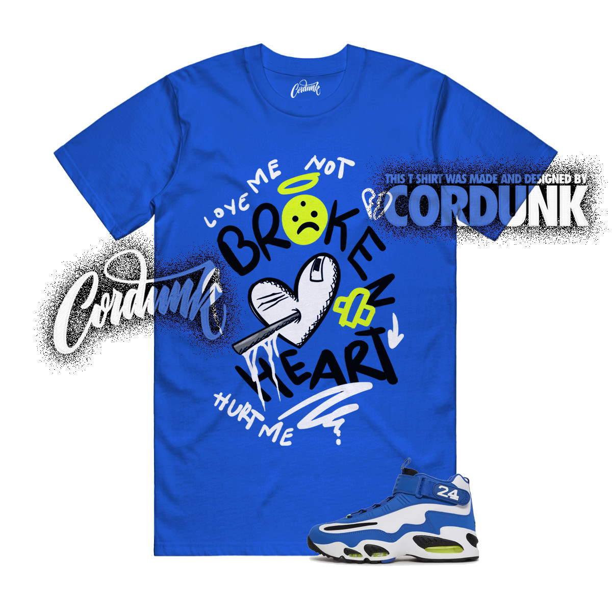 Air Griffey Max 1 Varsity Royal Blue White Volt Black T Shirt Match BROKEN