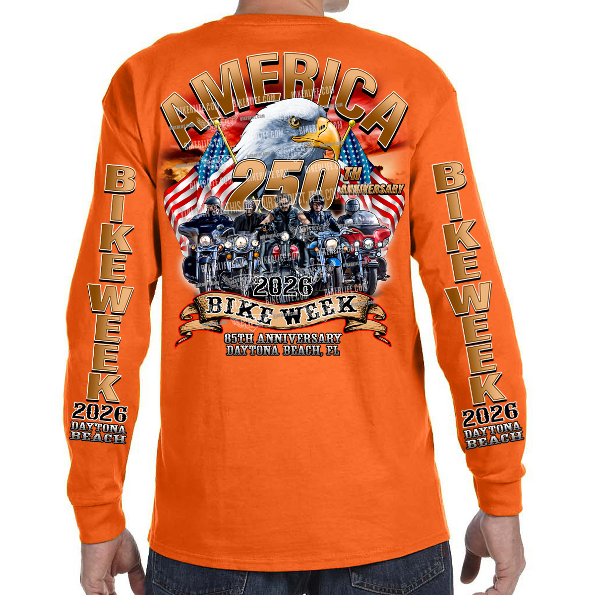 Long Sleeve 2026 Bike Week Daytona Beach America Strong No Harley
