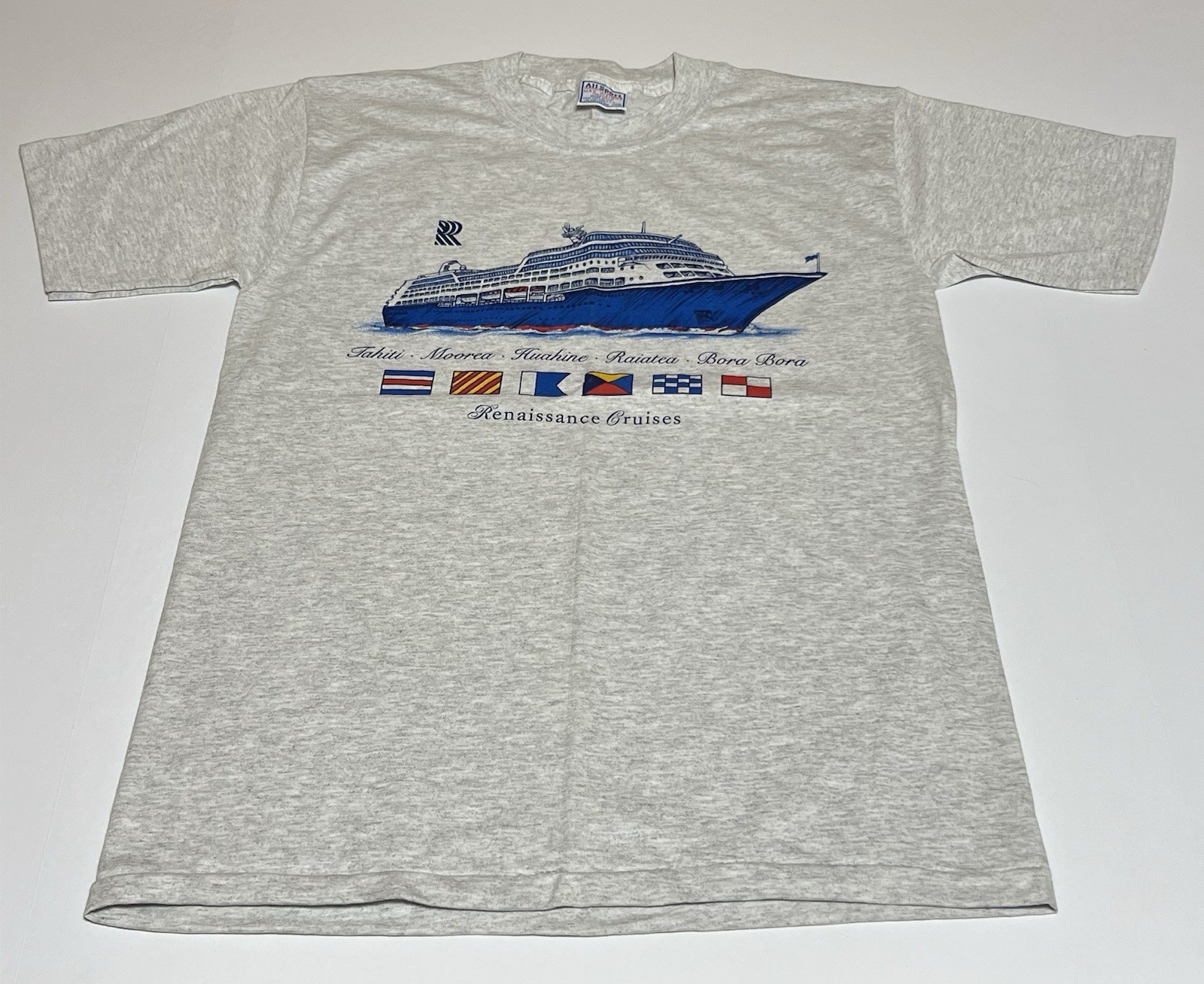 Vintage Renaissance Cruises Shirt Mens Medium Gray Travel Graphic 90s