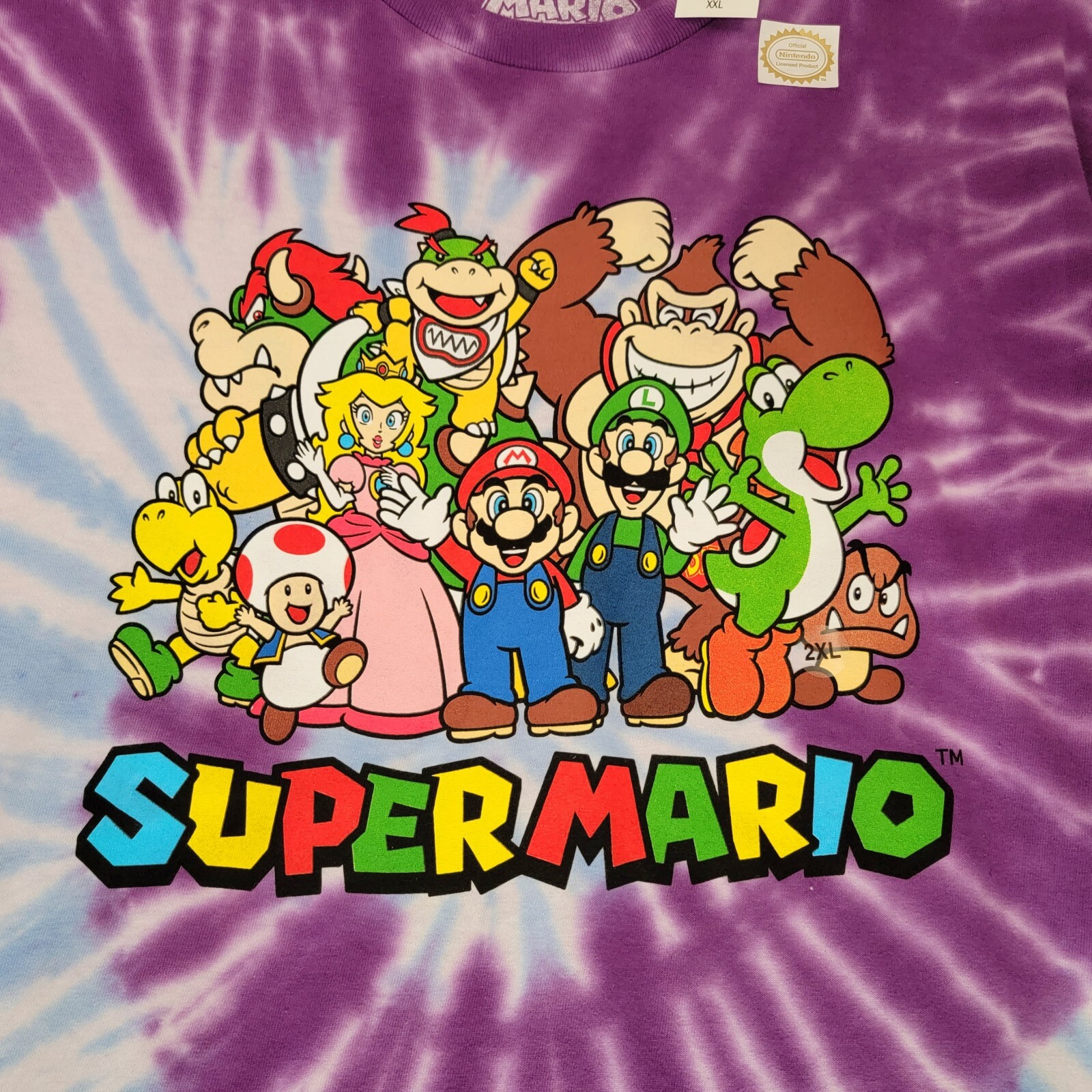 SUPER MARIO SHIRT Mens LARGE PURPLE BLUE NINTENDO TIE DYE CASUAL NEW NWT