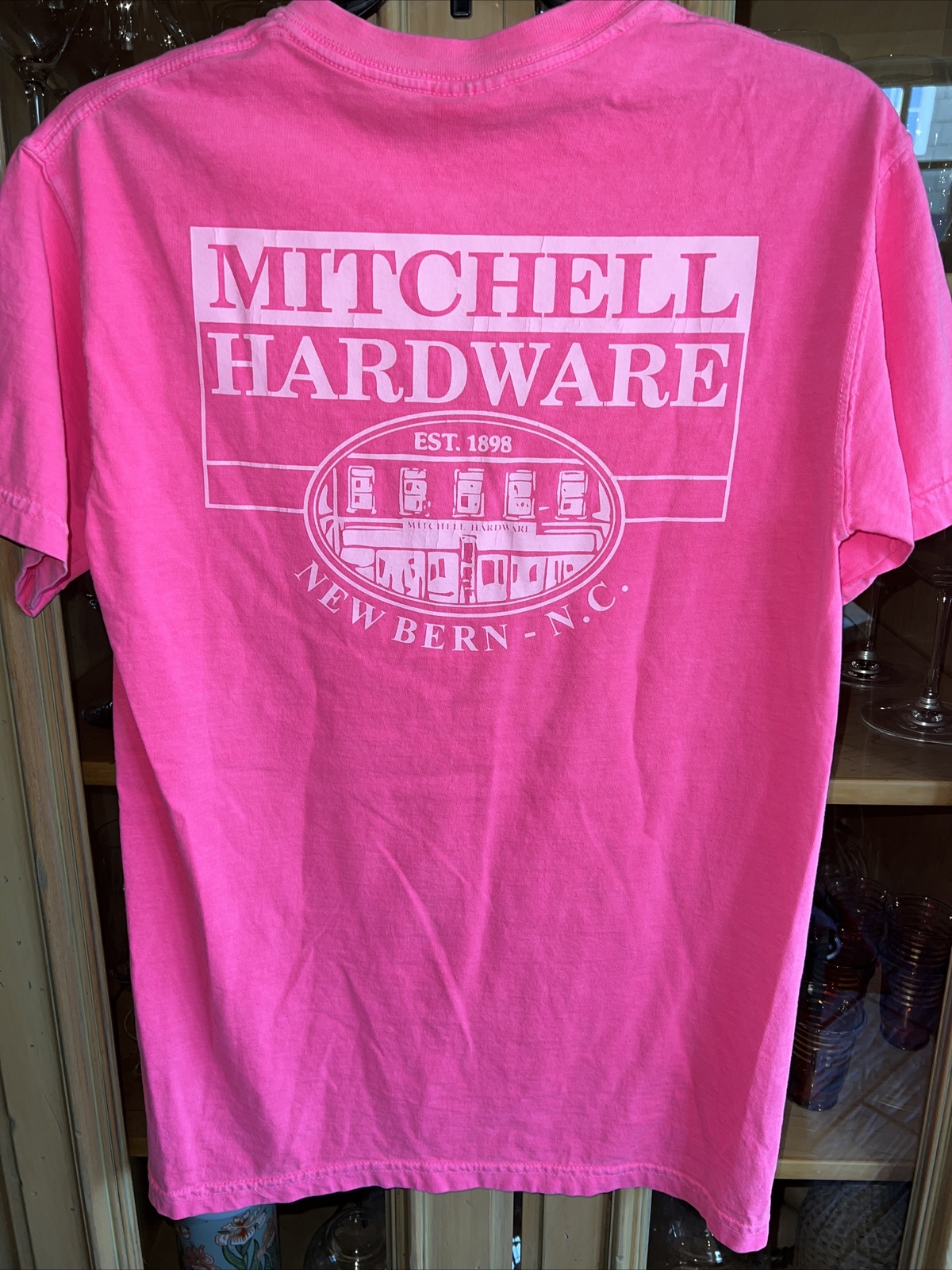 New Bern NC S Tee Shirt Mitchell Hardware Comfort Colors neon pink
