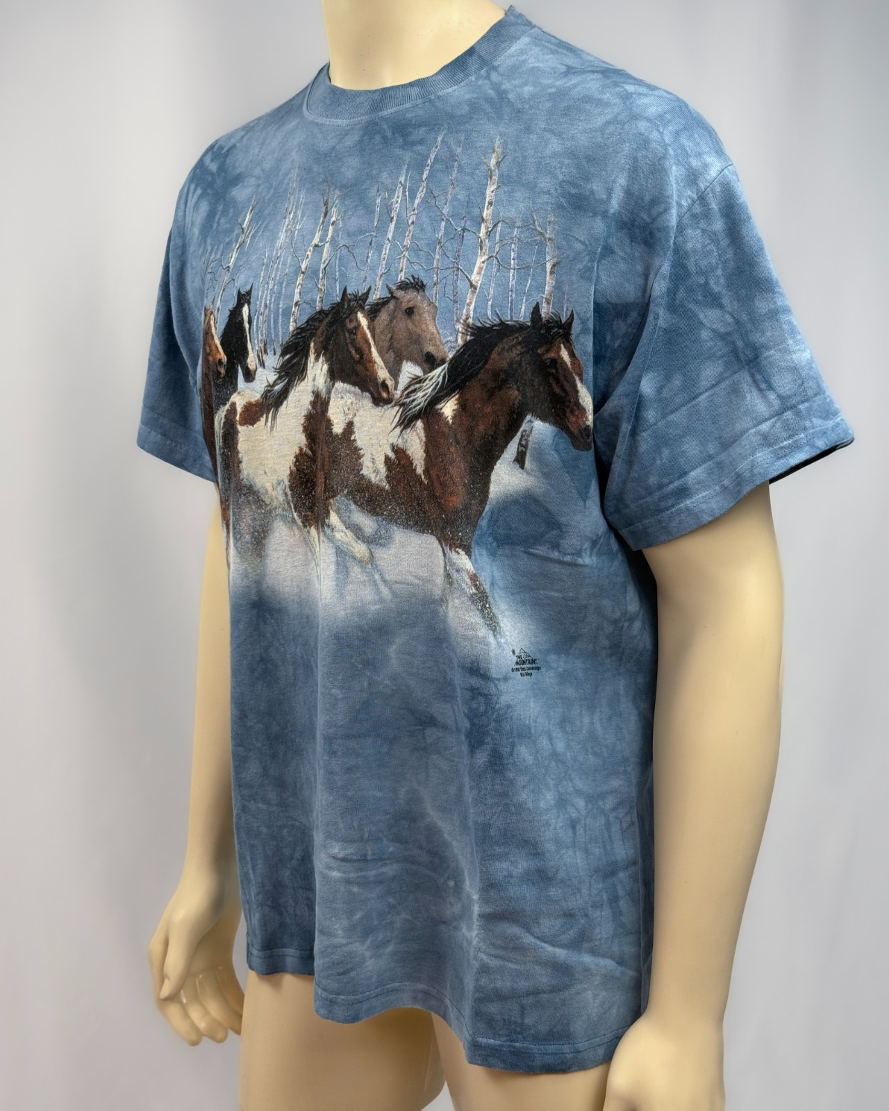 Vintage 1999 The Mountain Horse Snow T Shirt Large Blue Tie Dye Wild Wings USA