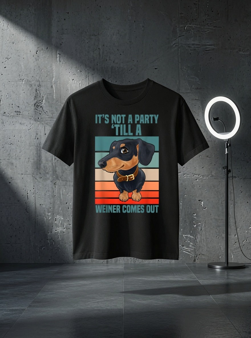 Unisex Funny It’s Not a Party Until a Weiner Comes Out Dachshund Graphic T Shirt