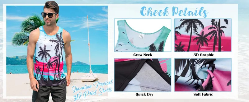 Summer Tank Top Men’s Hawaii Beach Casual Clothing Quick Drying Silk Fit