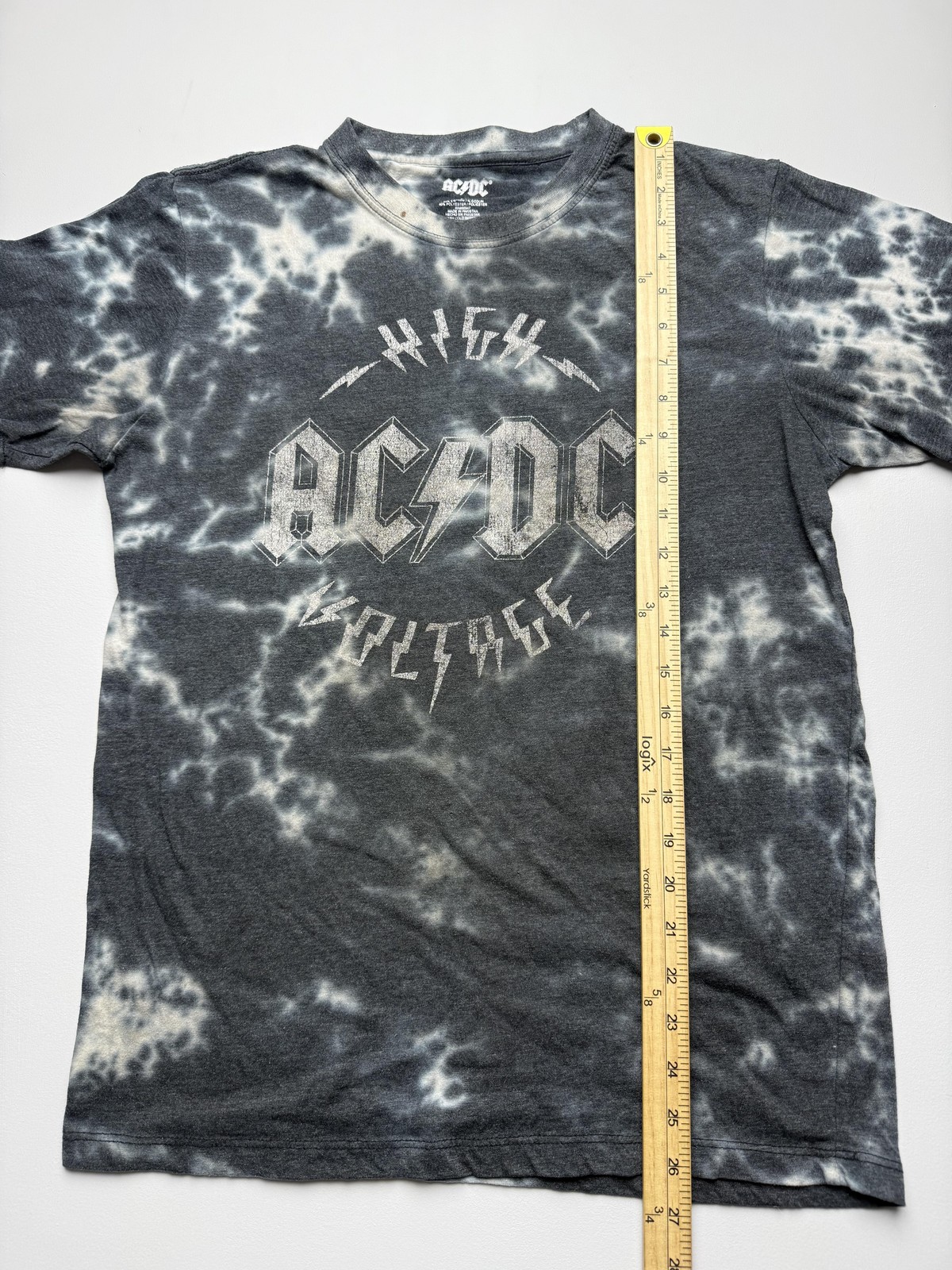 AC/DC Shirt Mens Medium Gray High Voltage Graphic Tee Tie-Dye Rock Band Music