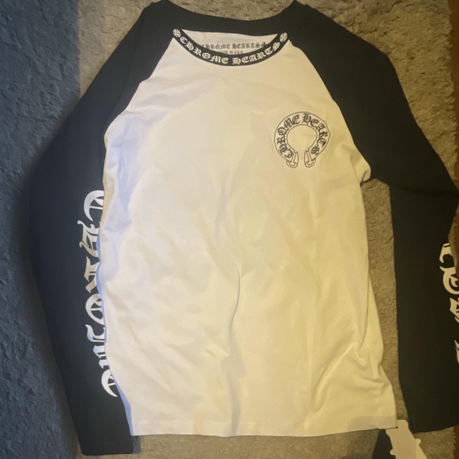 Chrome Hearts Raglan Long Sleeve Graphic Tee White/Black Cotton Jersey Men M