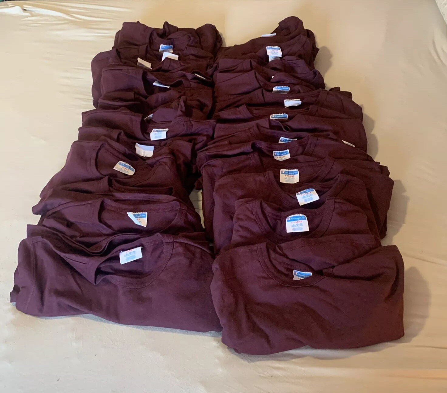 VTG Champion Maroon Plum HeavyWeight Cotton Lot Of T Shirt Large (12) & XL (12)