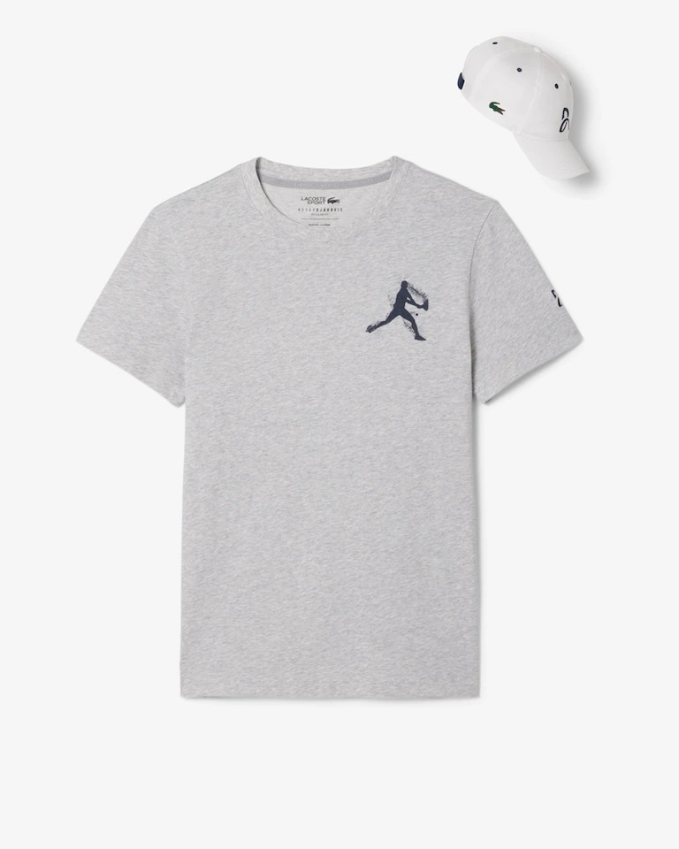Lacoste x Novak Djokovic Men’s Regular Fit Gray On Court T-shirt & Cap Medium