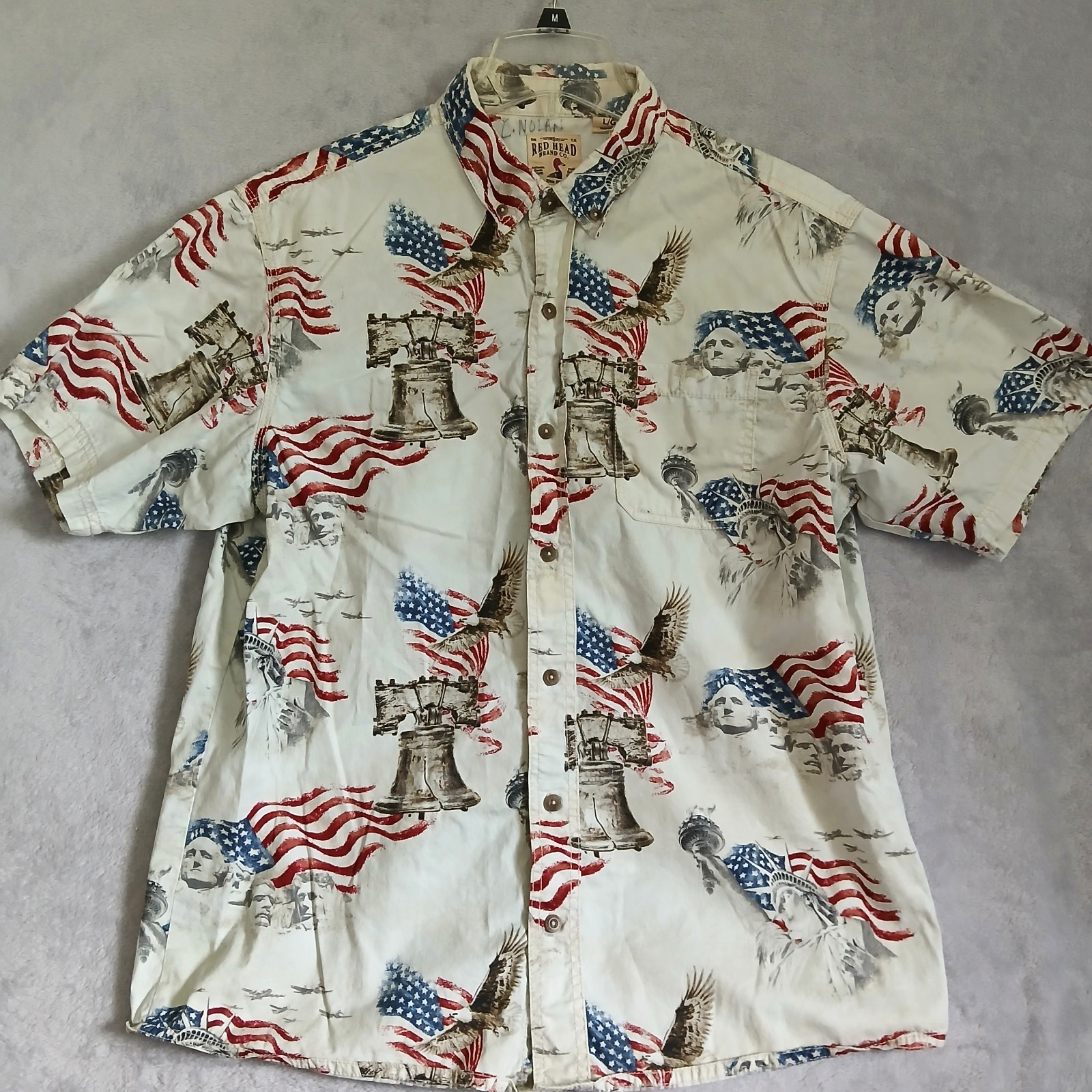 Red Head Men’s Large Patriotic Button Up Shirt American Eagle Liberty Cotton