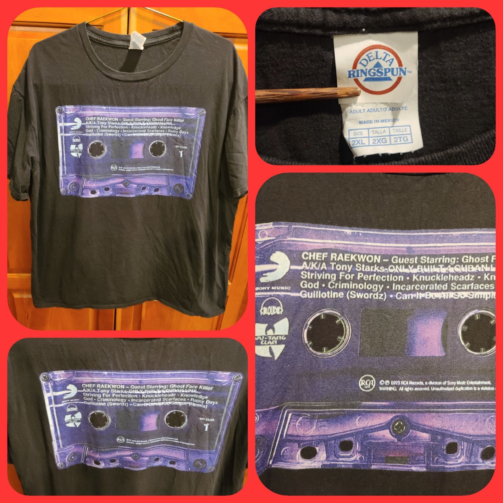 Vtg Rare Wu Tang Clan Chef Raekwon Purple Tape Cuban Linx HipHop Rap T-shirt 2XL