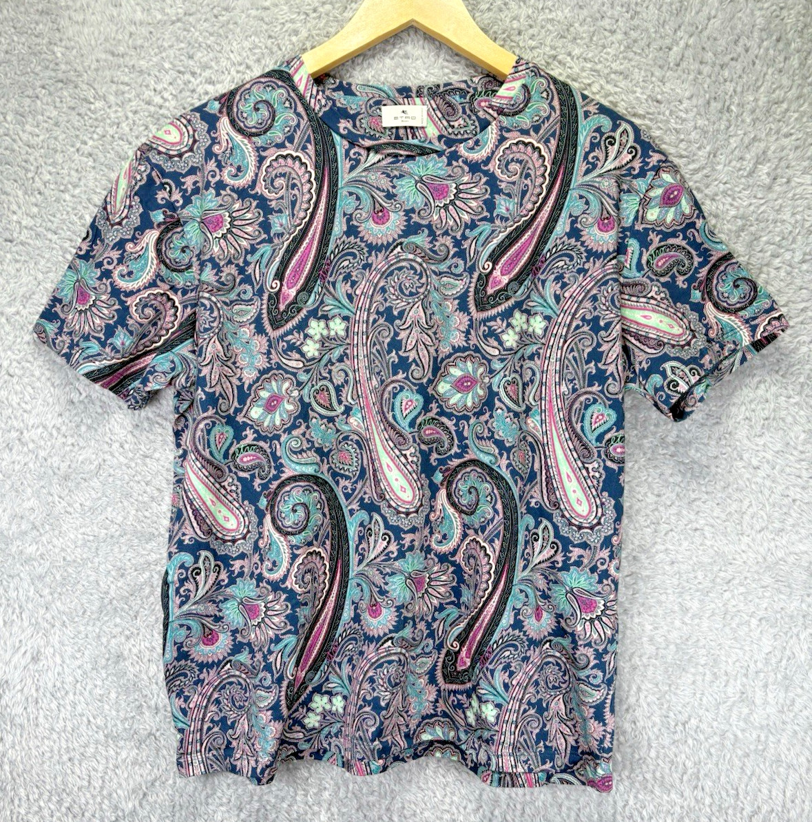 ETRO Milano Paisley Print T Shirt Top Mens L Multicolor Italy Cotton Short