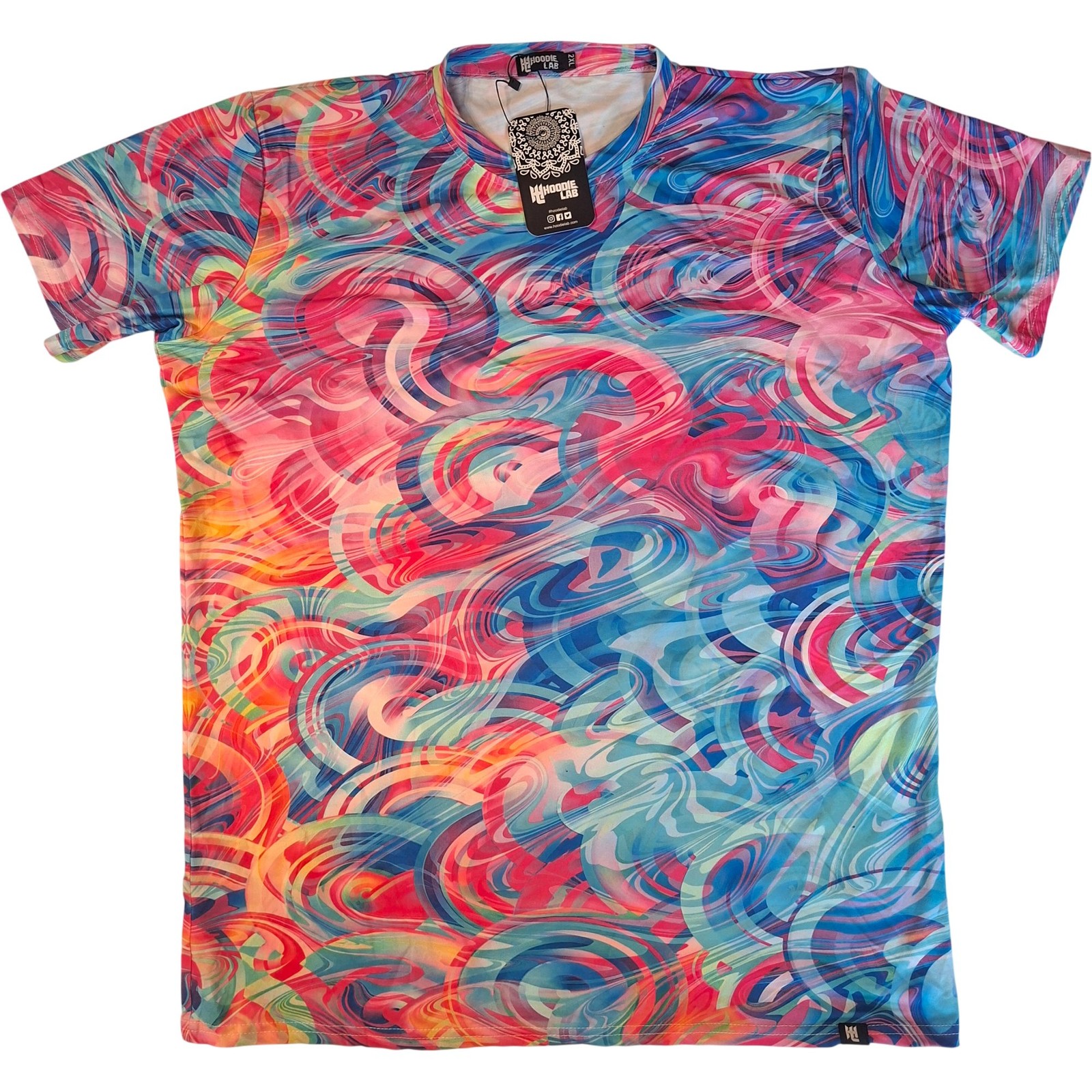 Hoodie Lab T-Shirt Men’s 2XL Multicoloured Abstract Pattern 100% Polyester BNWT