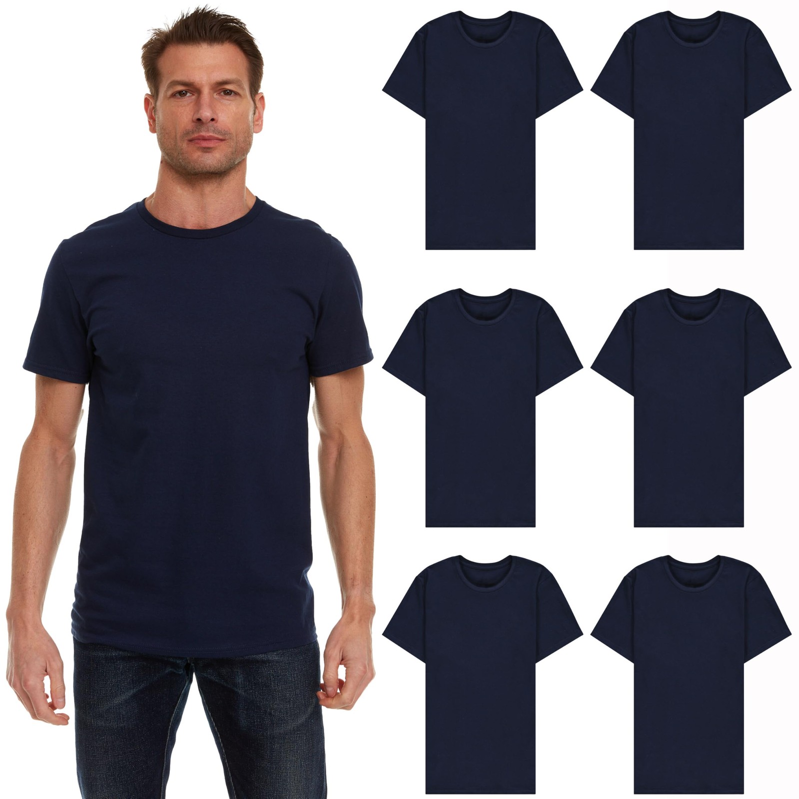 BILLIONHATS 6 Pack Navy Blue Men’s Cotton T-Shirts Short Sleeve Bulk (MEDIUM)