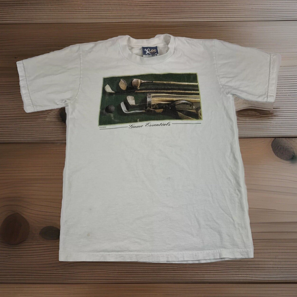 Vtg Lee Sport Shirt Sz M White Golf Nutmeg Game Essentials Single Stitch Y2K USA