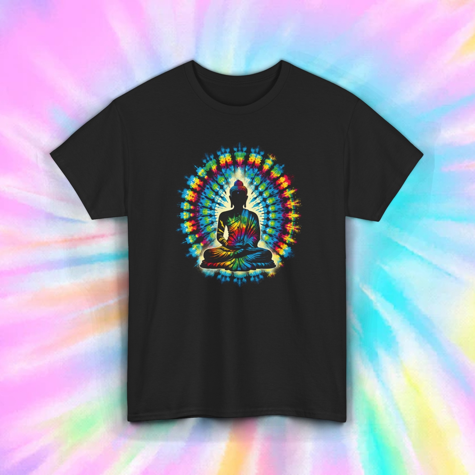 Tie-Dye Buddha T-Shirt | Colorful Meditation Graphic Tee | S-5XL
