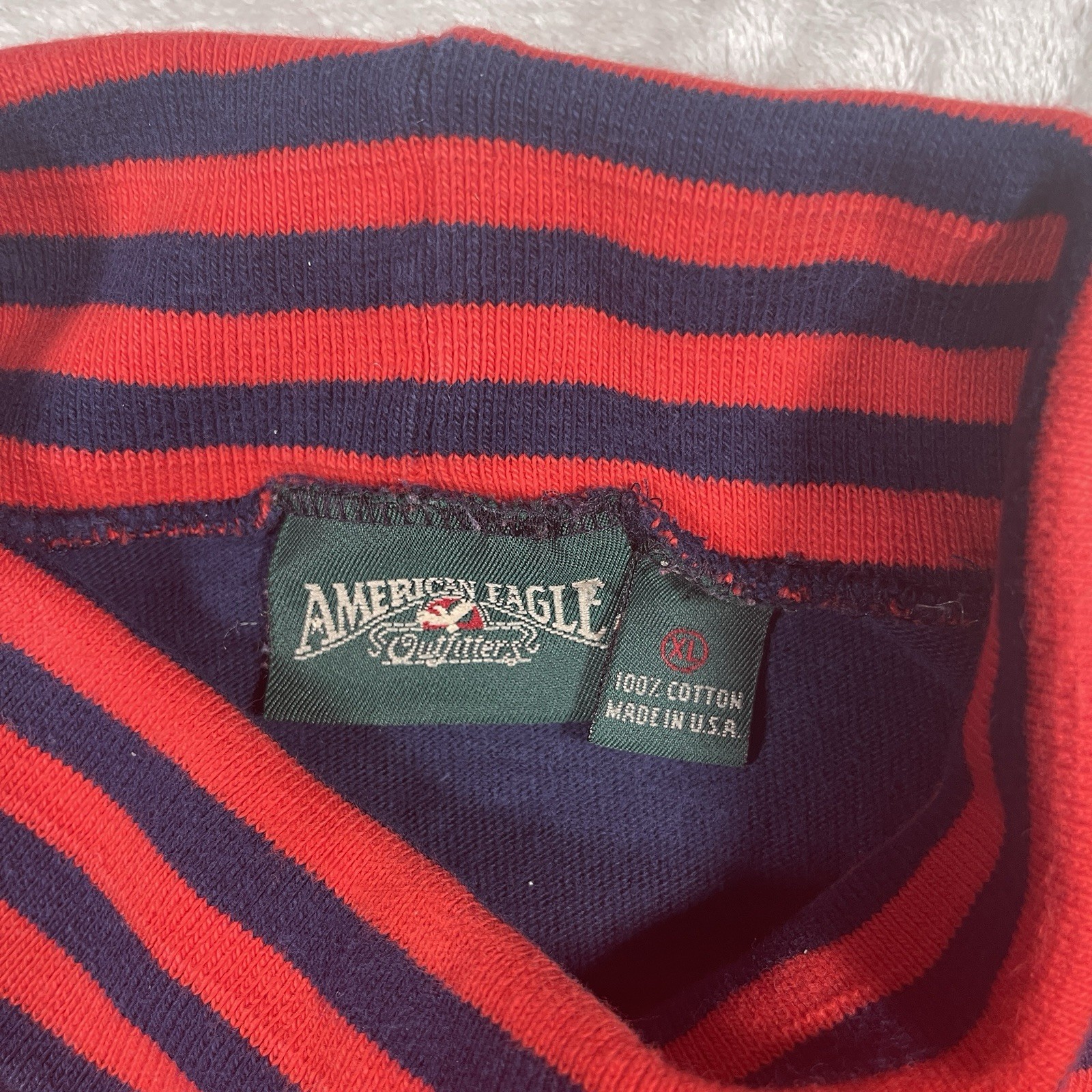 VINTAGE 80s American Eagle Long Sleeve Rugby Red/Blue Striped Turtleneck Mens XL