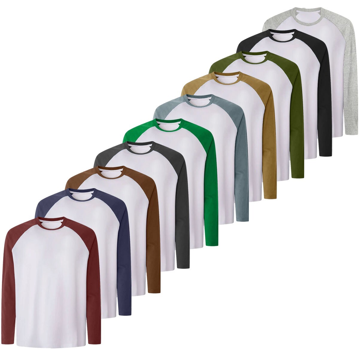 Mens Long Sleeve Baseball T-Shirt Raglan Sleeve Casual Adults Tee Contrast Tops
