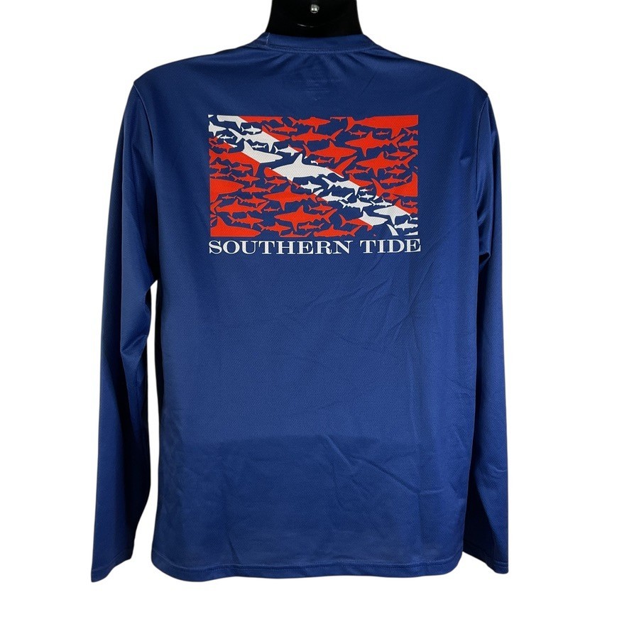 Southern Tide Shirt Size Med Blue Tee Long Sleeve Shirt 100% Recycled Polyester