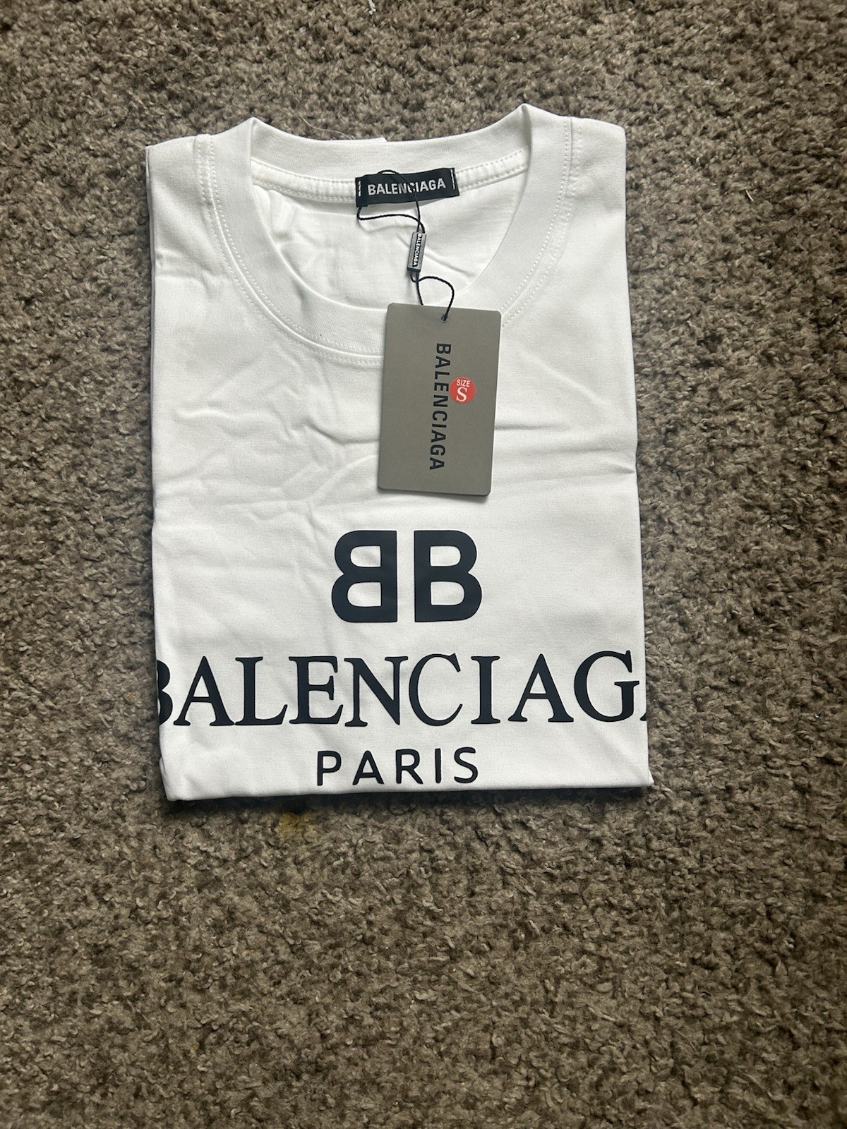 Balenciaga White Paris BB Logo Men’s Crew Neck Short Sleeve T-Shirt Size S