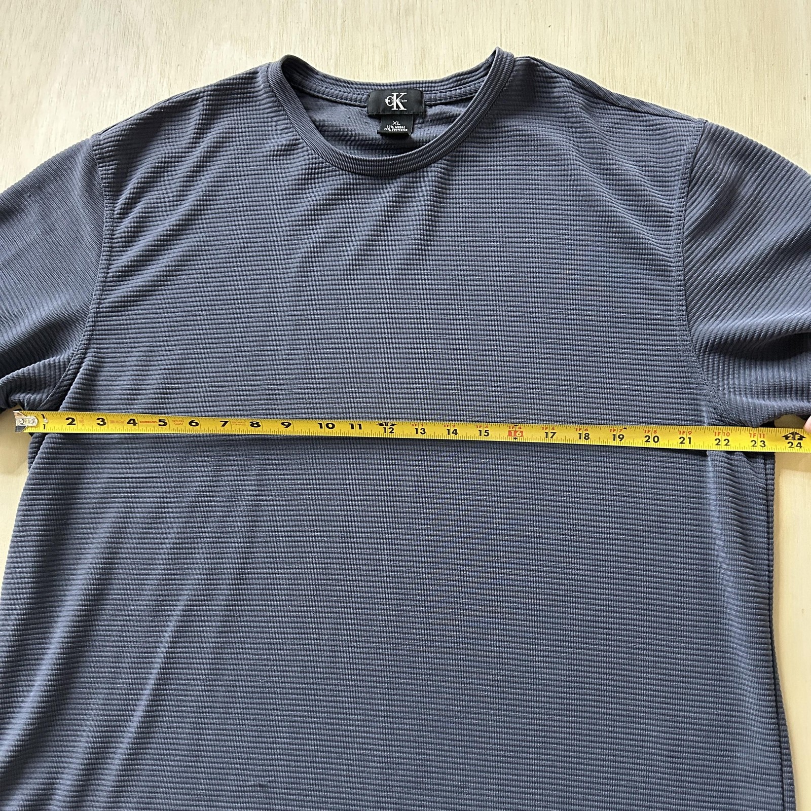 Calvin Klein Shirt Mens XL Blue Textured Striped Modal Blend Casual Tee T-Shirt