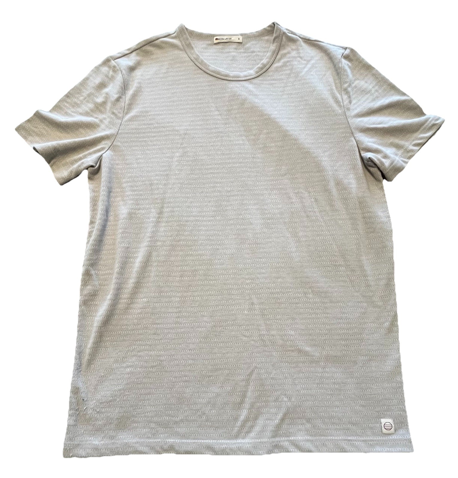 Marine Layer Mens Pattern Textured Stripe Tee Beige Small Pilling On Back Bottom