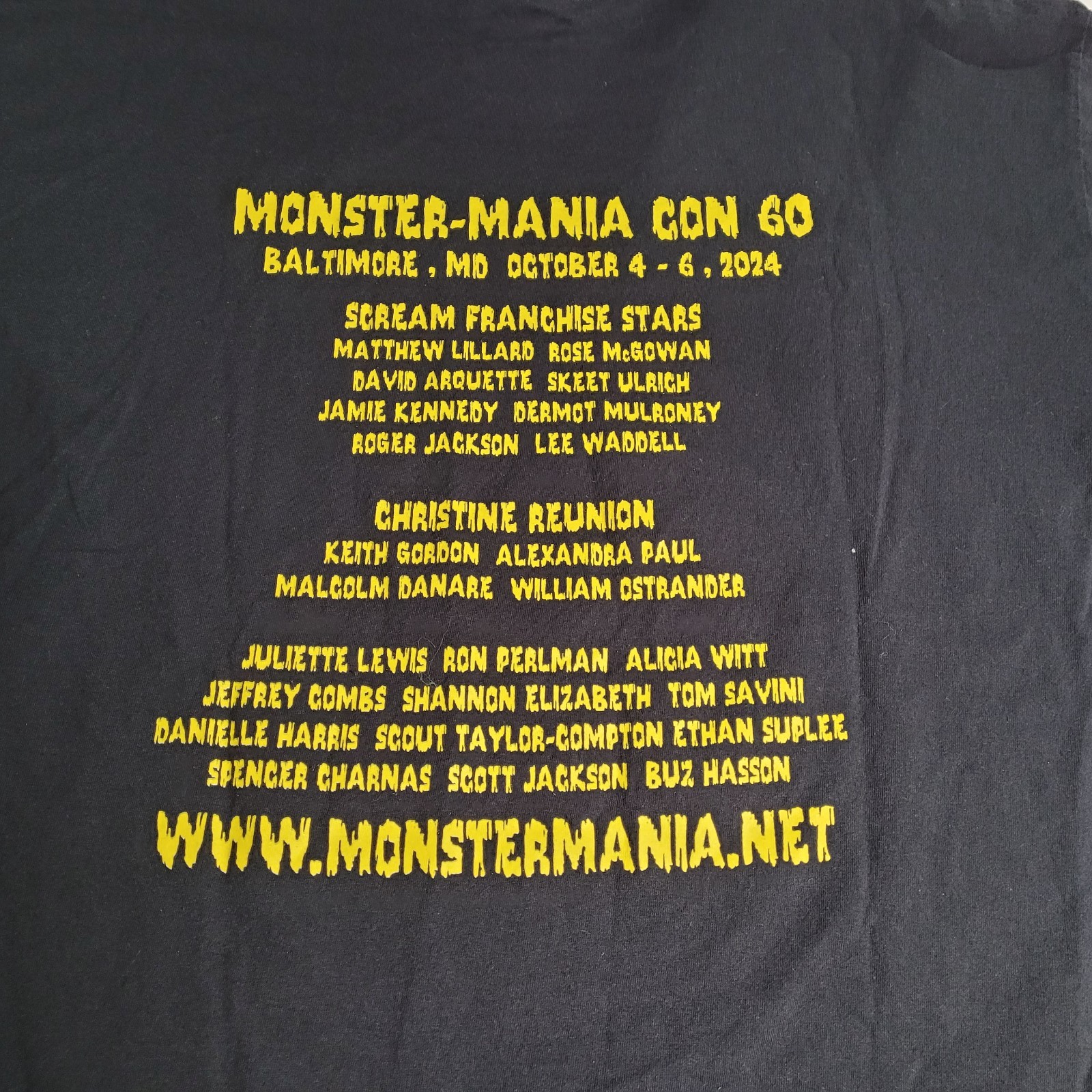 Monster Mania 60 Horror Convention T Shirt 2024 Baltimore MD Black 2XL