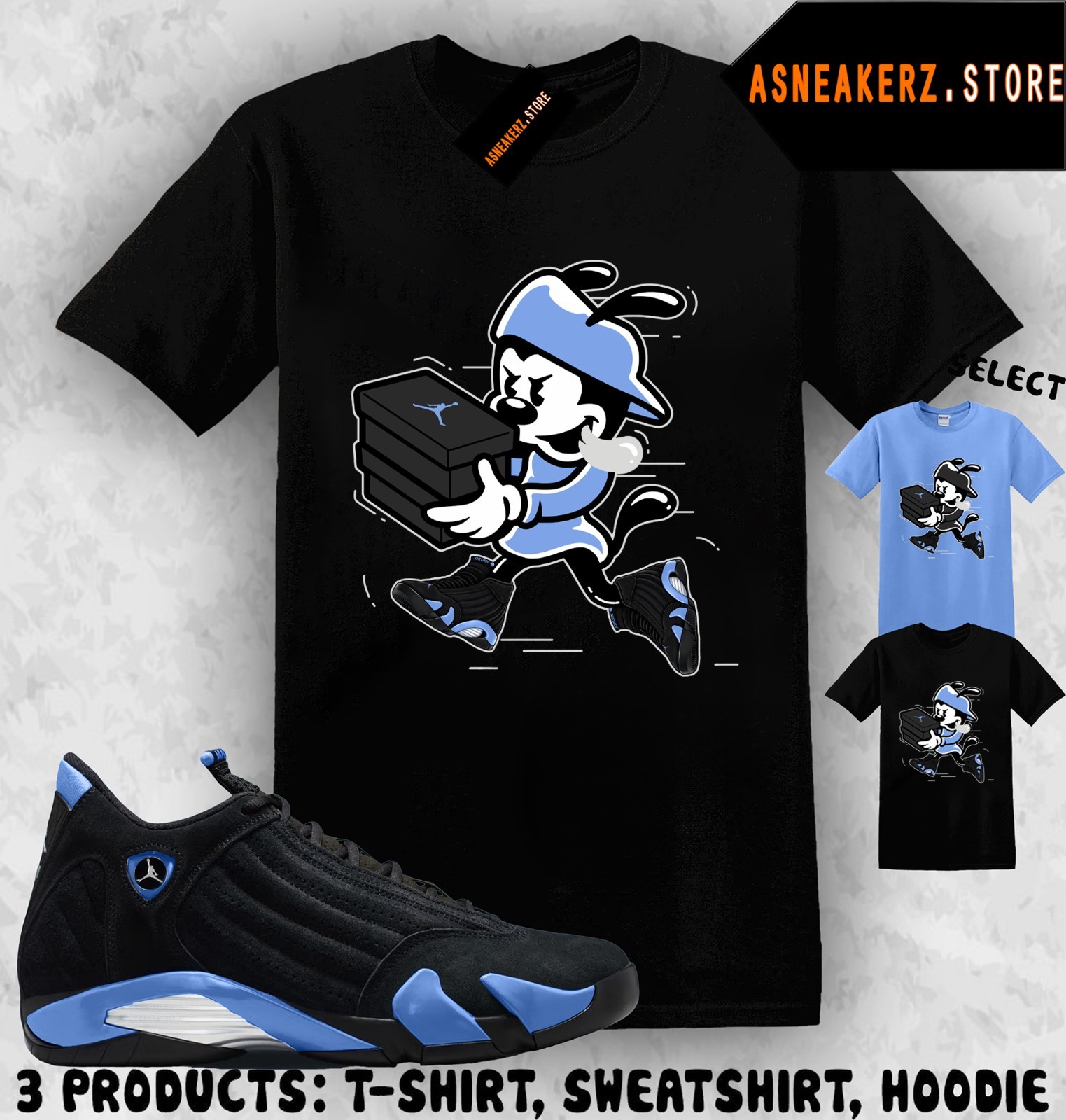 Shirt Matching AJ 14 Black University Blue 2026 To Match Sneaker Double Up Wakko