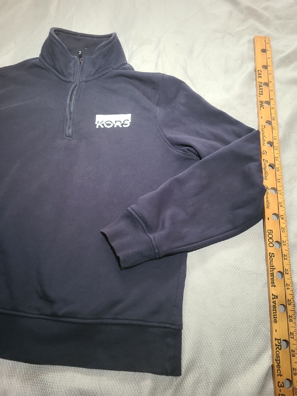 Michael Kors Shirt Mens Large Blue 1/4 Zip Mock Neck Cotton Logo Sweater Top