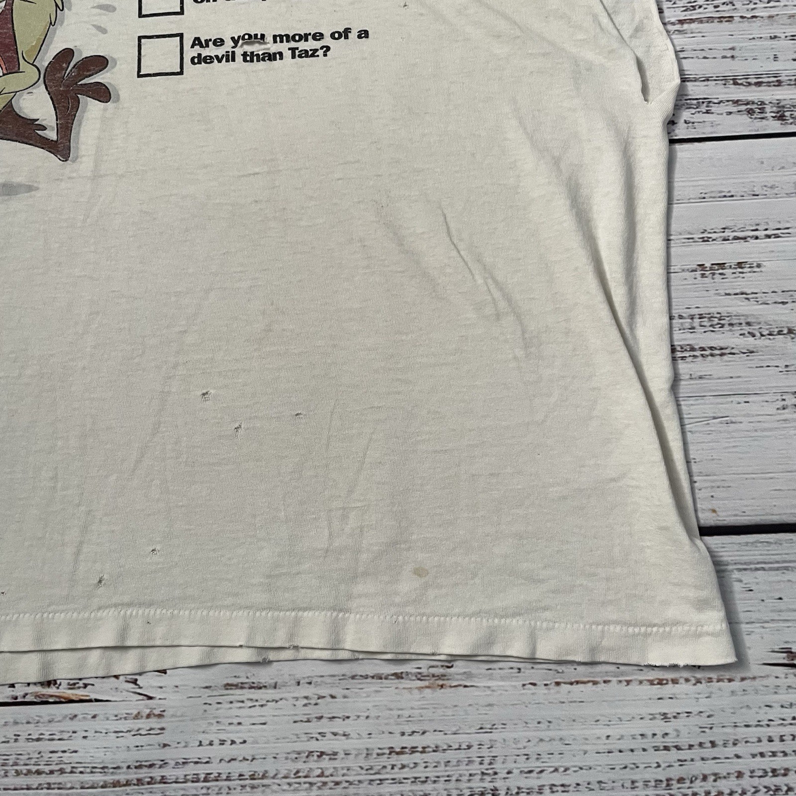Vintage 90s Taz Looney Tunes Distressed Worn Faded Cut Off White Shirt Adult 2XL