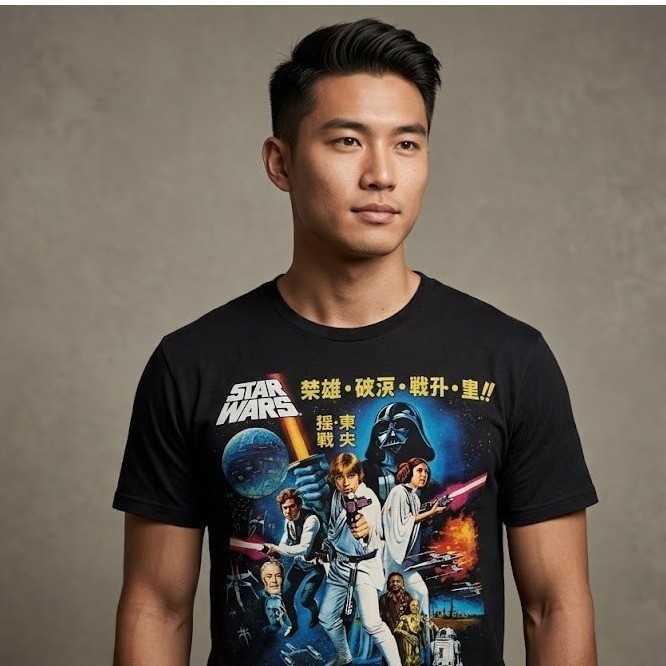 Star Wars Japanese Graphic Print Black T-Shirt Size Small S