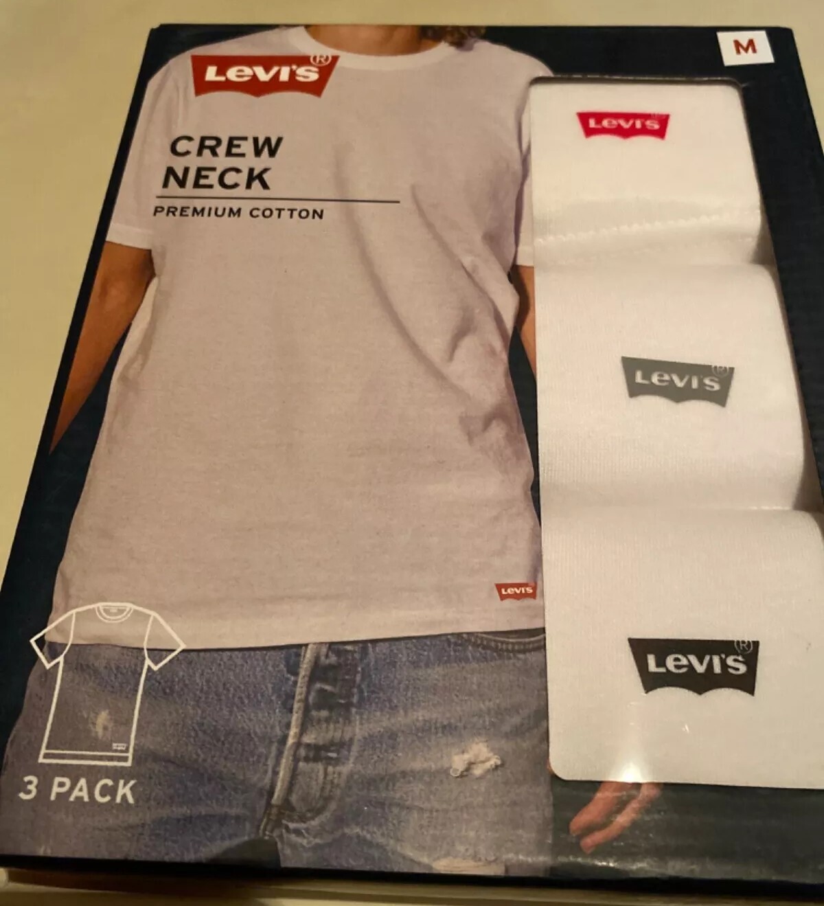 LEVI’S Men’s White 3Pack Crew Neck White T Shirts Premium Cotton Choose Size