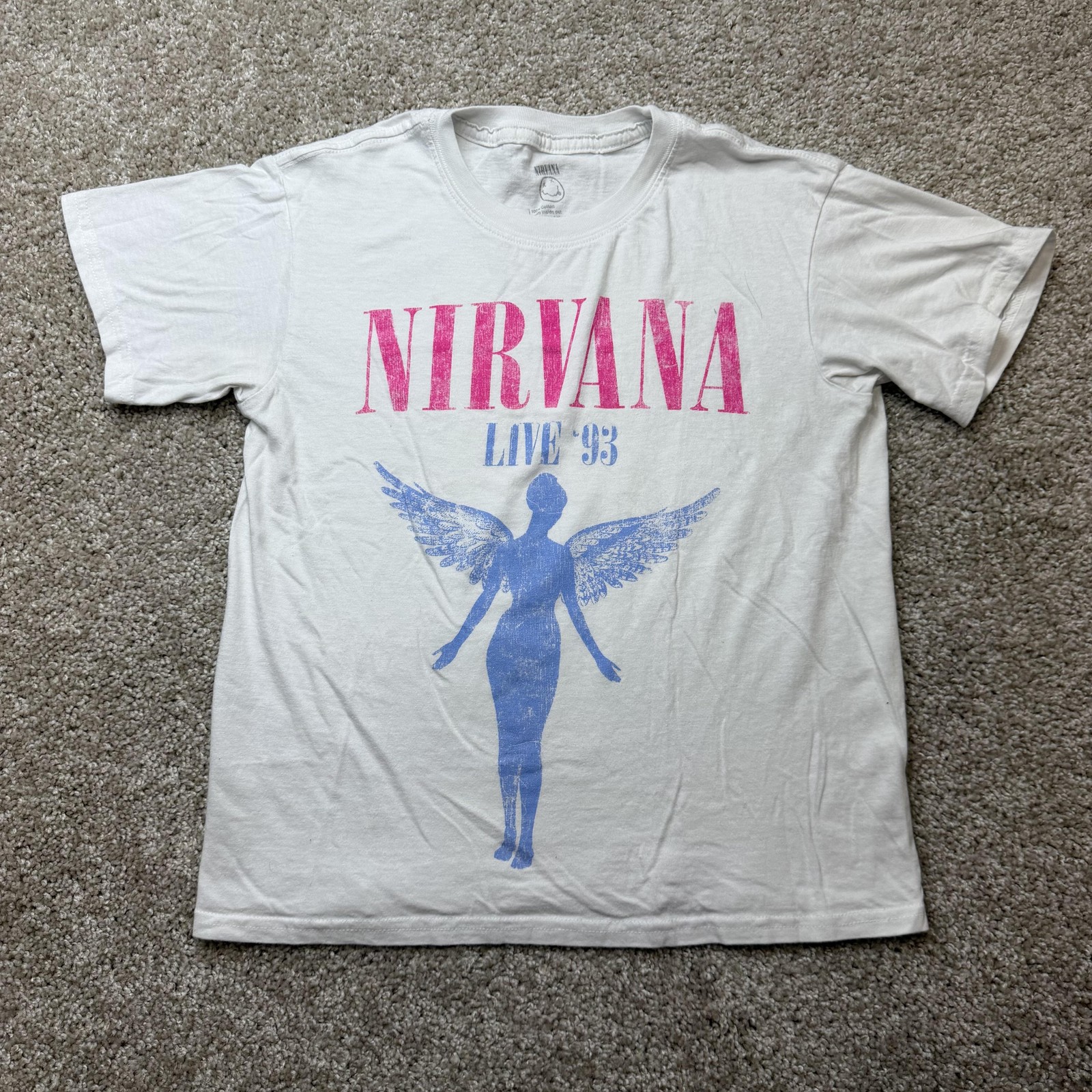 Nirvana Shirt Mens 2XS White Live 93 Angel Graphic Tee T-Shirt Rock Band Music
