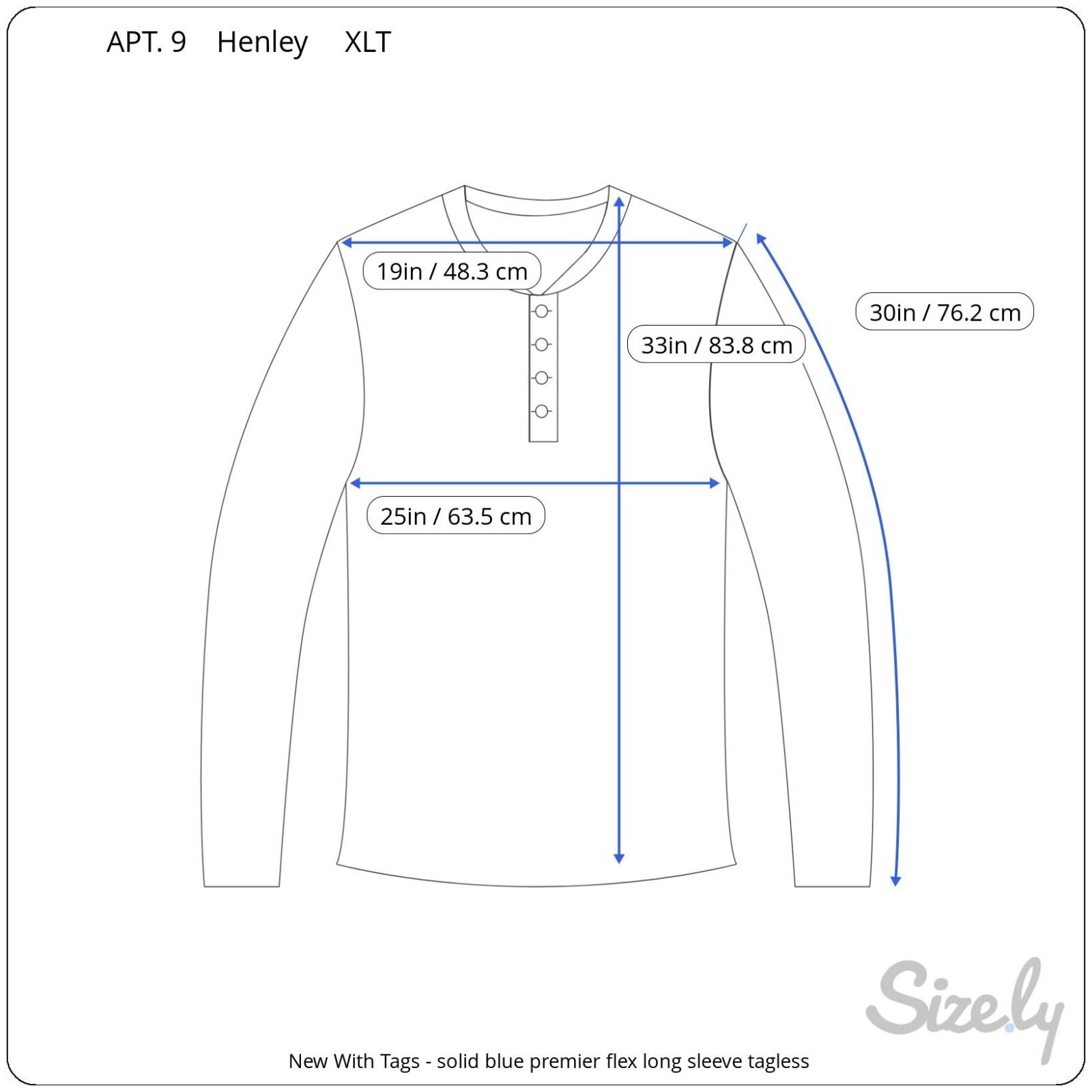 Apt 9 mens long sleeve solid blue cotton blend premier flex henley shirt XLT NEW