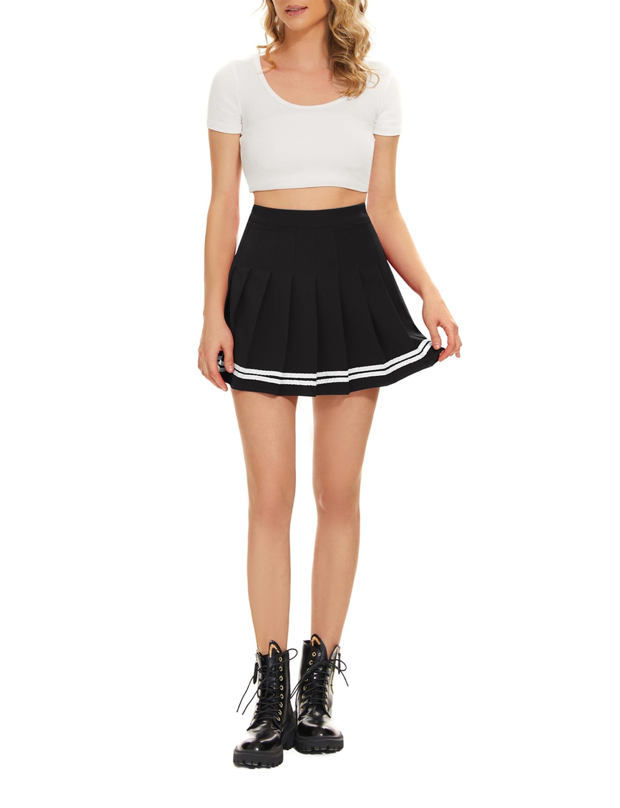 Women Pleated Skirt A-Line Short Mini Basic Skirt School Uniform Cheerleader …