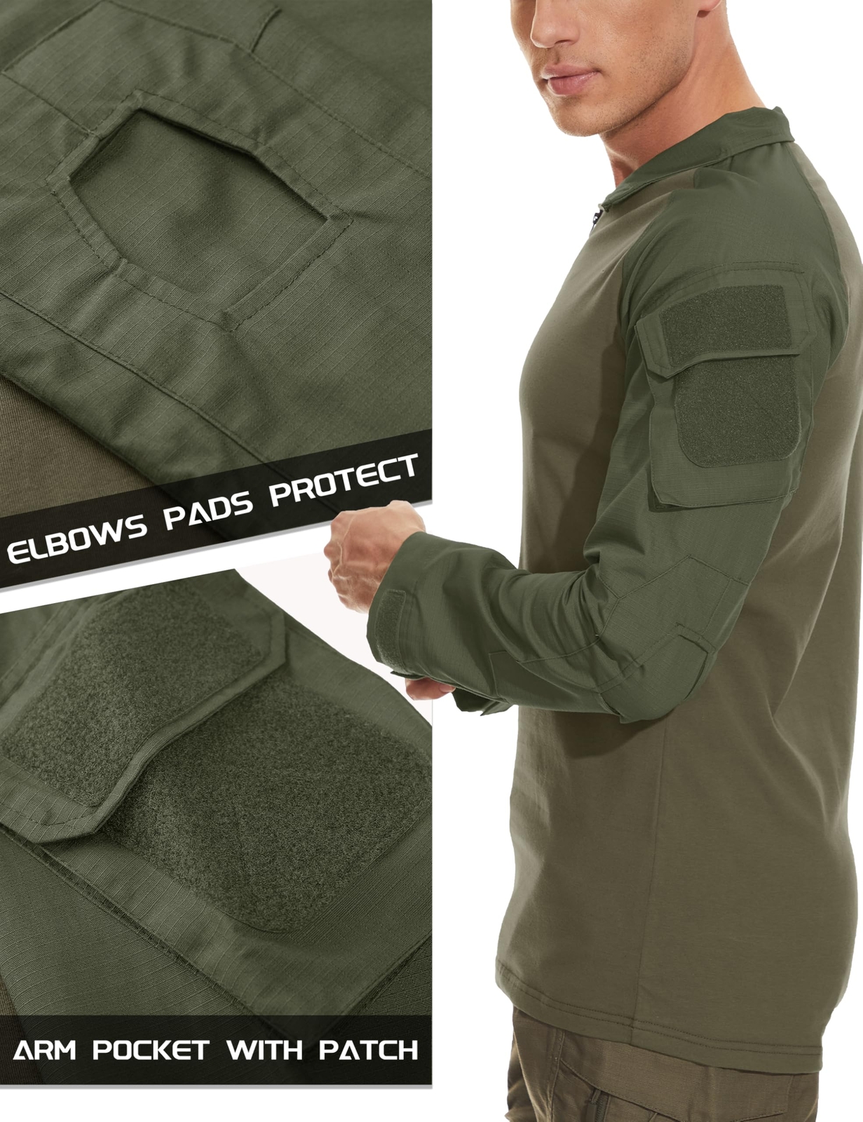 Men’s 1/4 Zip Shirts Long Sleeve Ripstop Top Outdoor Work Hiking Training Shirts