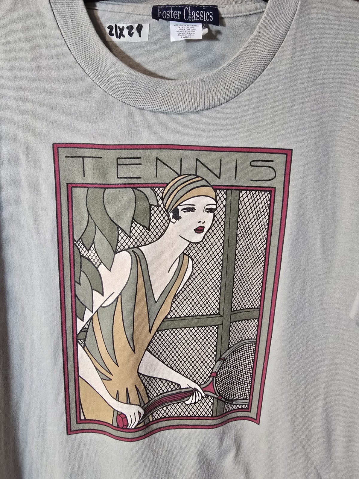 VINTAGE 90s Art Deco Flapper Girl Tennis T Shirt Mens Size Large 1920s Art