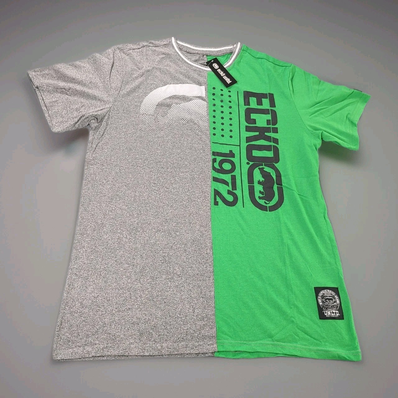 ECKO Unltd. Men’s Color Block Graphic Tee Green/Grey Size Large New With Tags