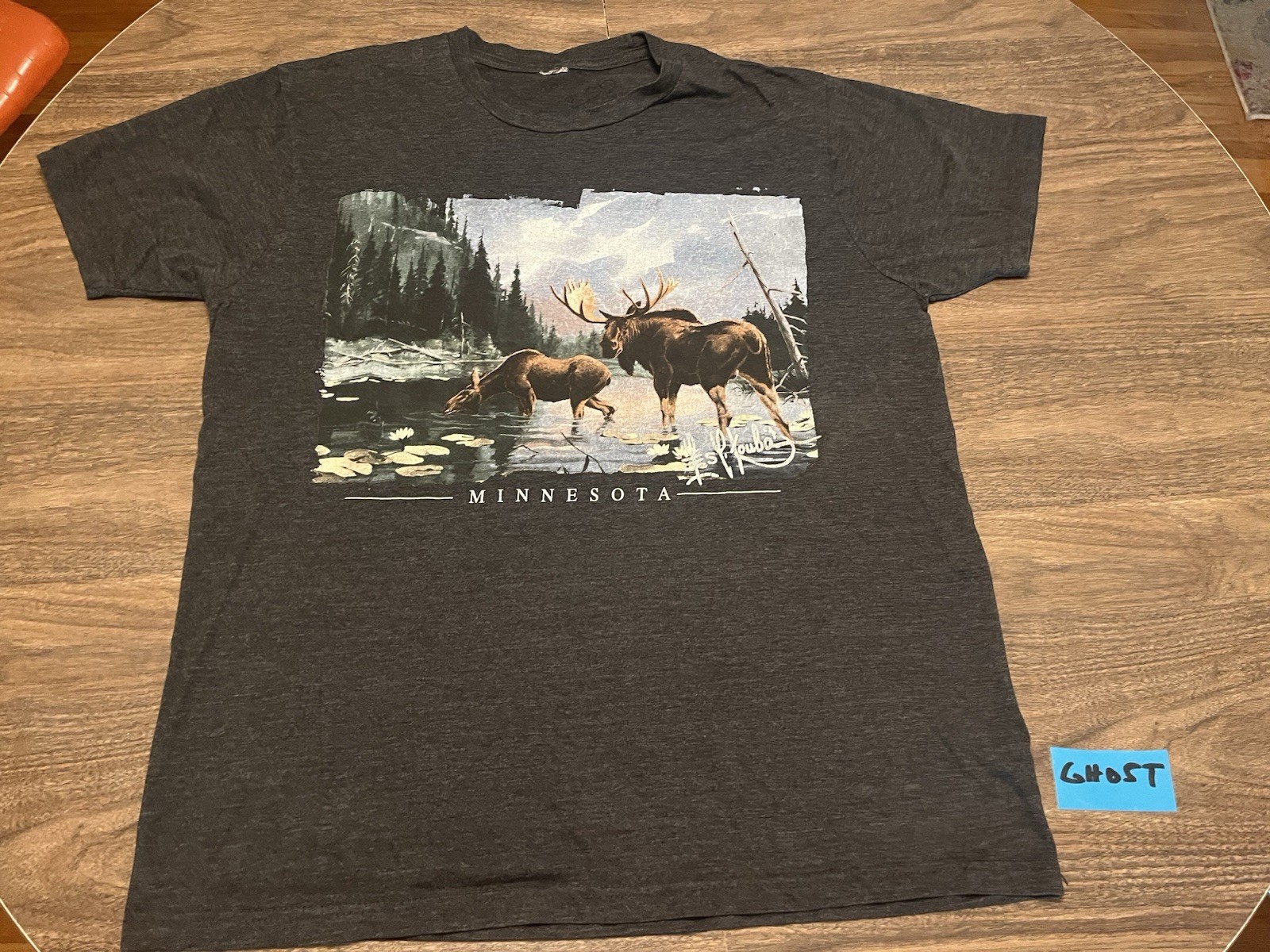 Minnesota Moose Drinking At River Nature Scene Large Gray T Shirt