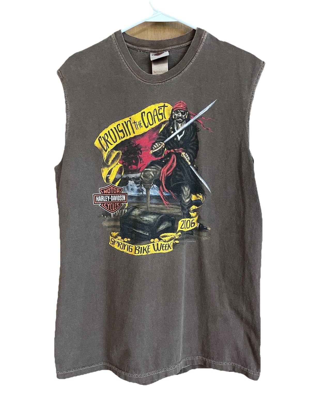 Vintage Harley-Davidson Shirt Mens Medium Brown Pirate Myrtle Beach 2006 00s