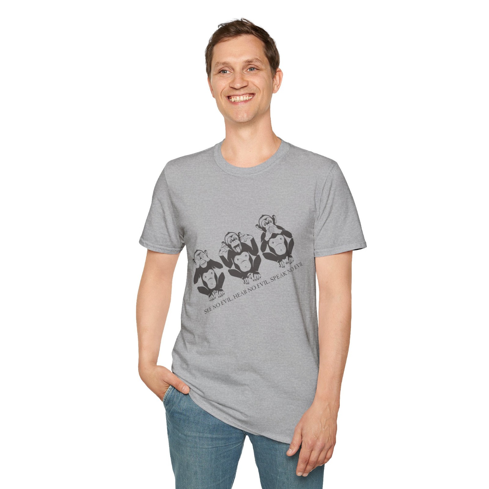 Three Wise Monkeys T-Shirt Funny Graphic Tee See No Evil Hear No Evil Unisex