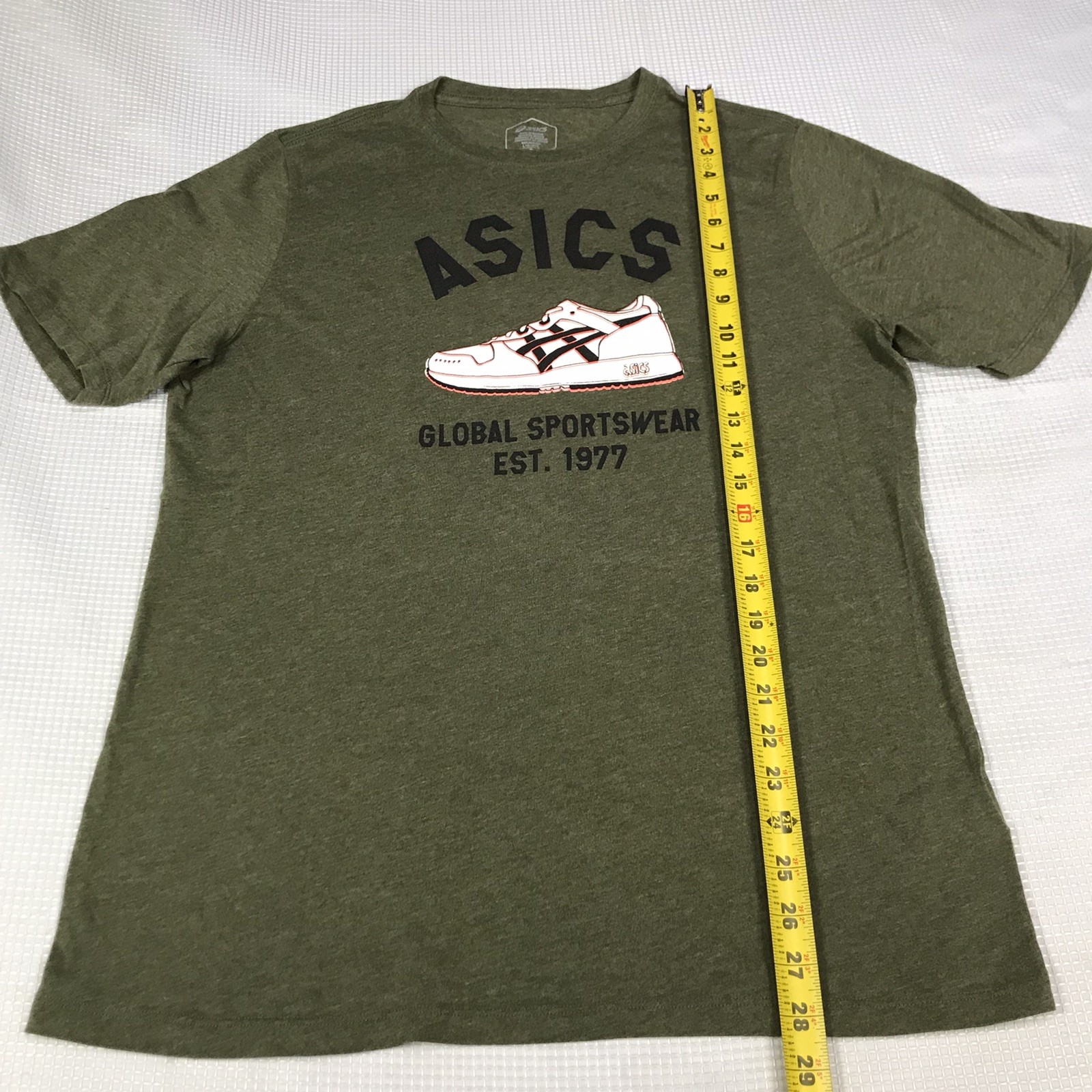 Asics Mens L T-Shirt “global Sportswear” Graphic Print EST. 1977 Green