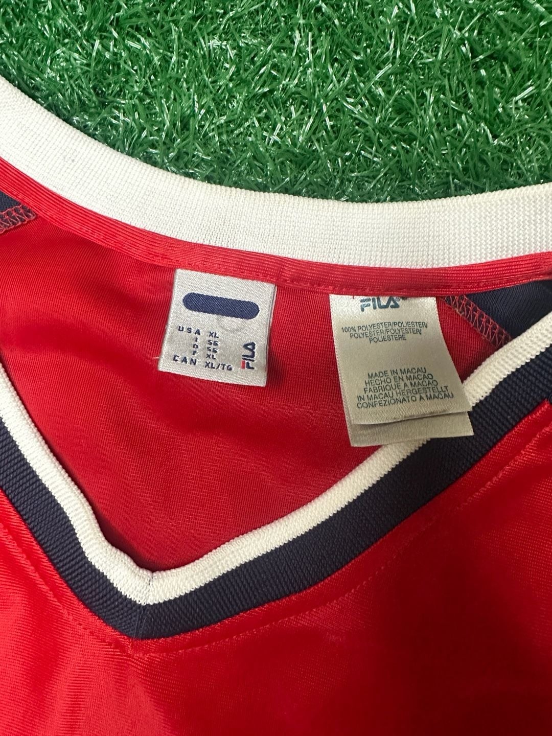 Vintage 90s Fila Colorblock V-Neck Soccer Jersey Shirt Red Navy
