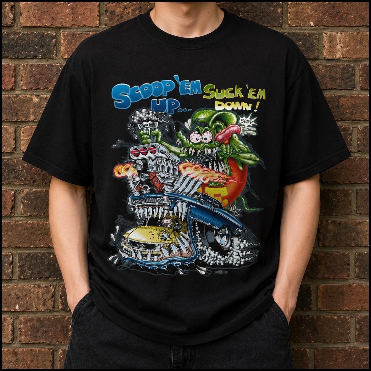 Ed Roth Rat Fink Black Cotton T Shirt Hot Rod Graphic Family Gift Tee